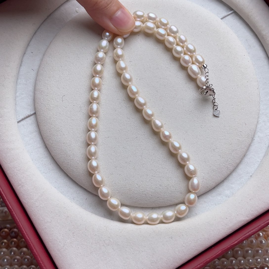 淡水珍珠颈饰银S925镶嵌6-7mm极光胖米