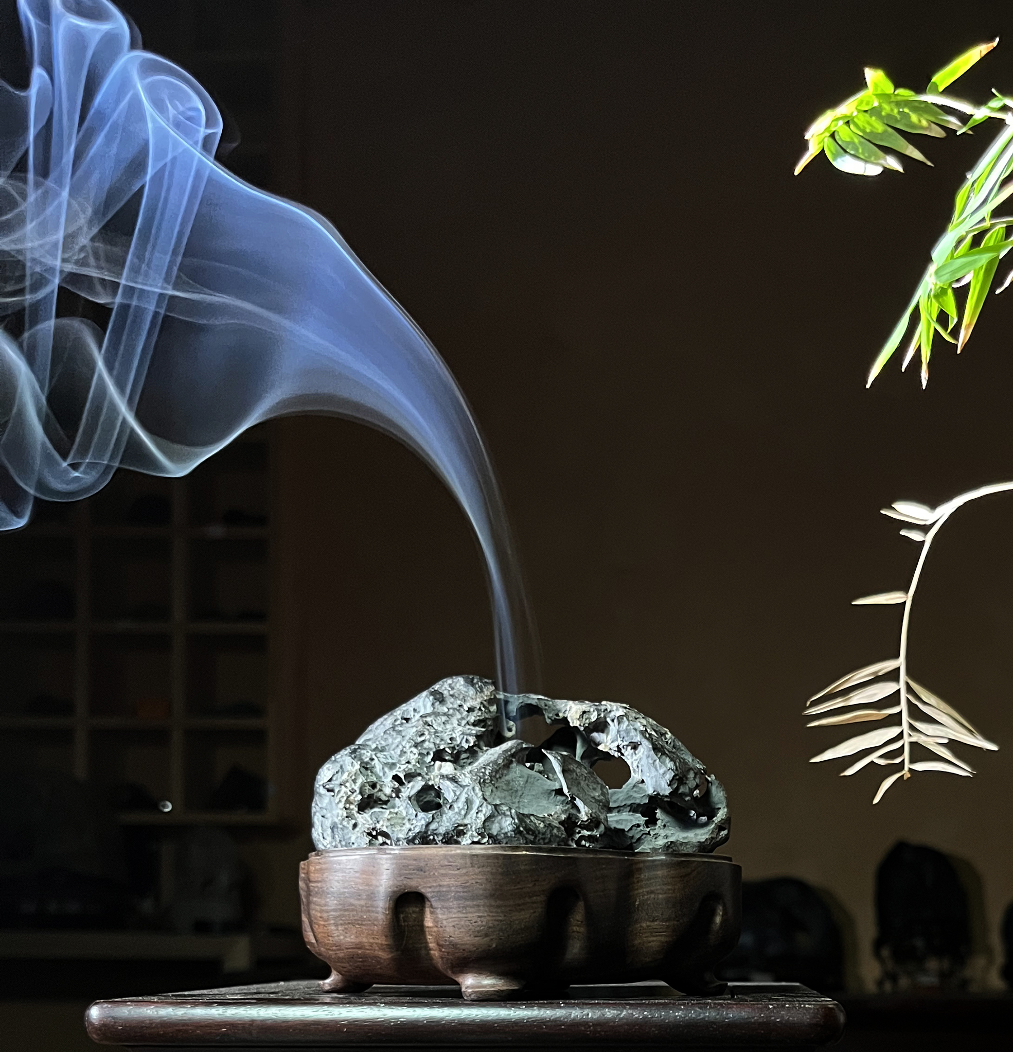 创意赏石香薰炉摆件 奇石点香石 禅意香炉摆件 中式全手工摆件