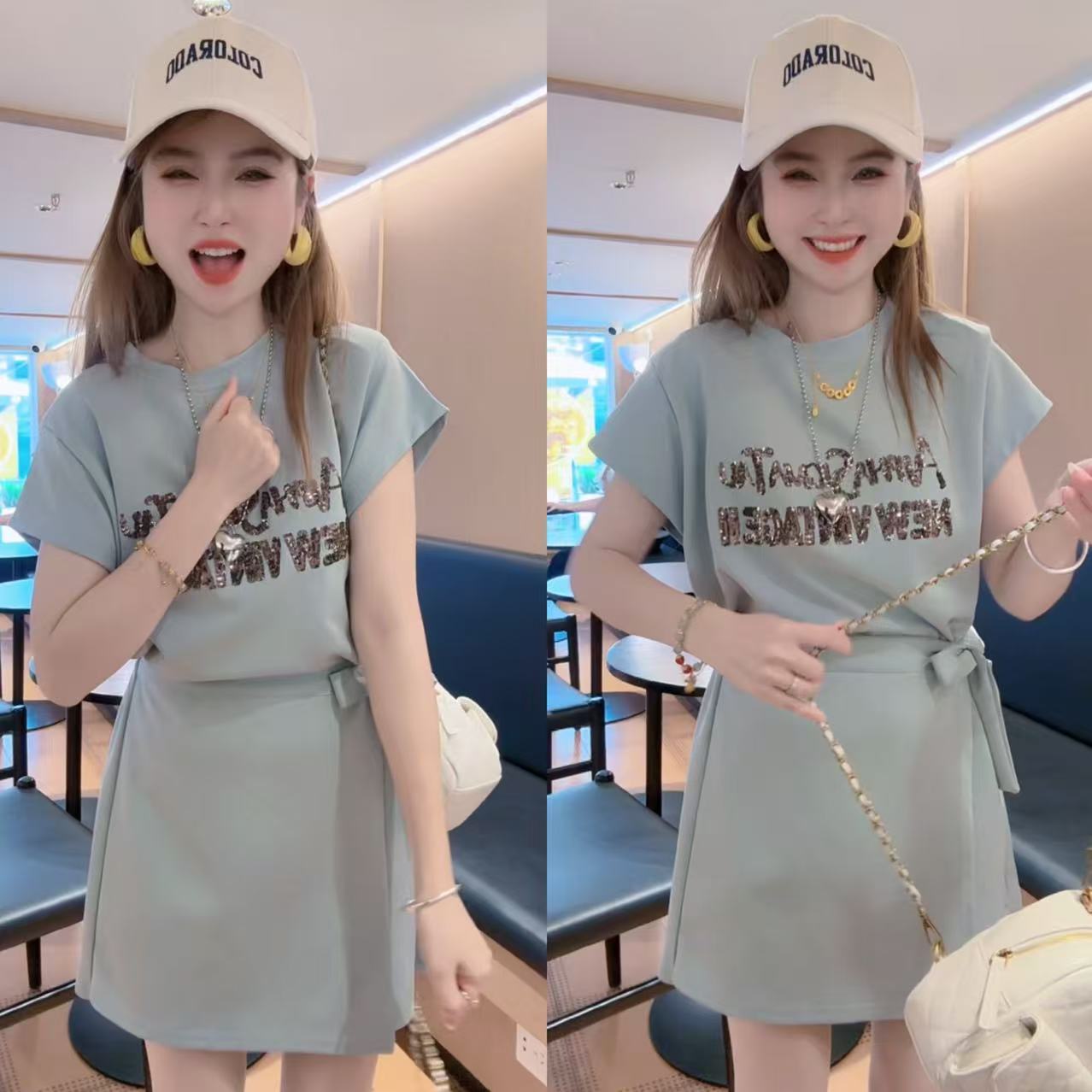 【月月专享】葡萄汽水--印花韩系短袖不规则下摆连衣裙 XXJ-Z00528