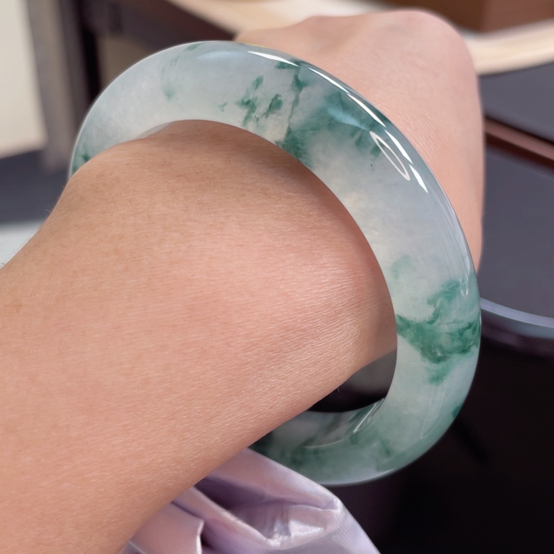 【闪购商品】翡翠手镯未镶嵌56冰种蓝绿花20号