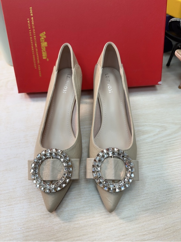 韩版圆扣5公分细跟见头跟鞋