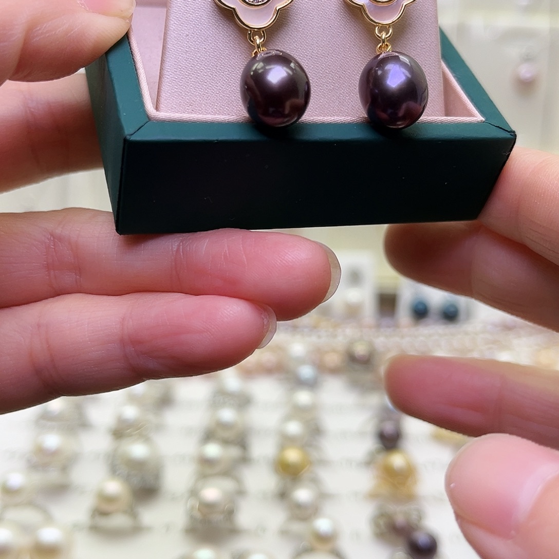 银S925镶嵌淡水珍珠耳饰