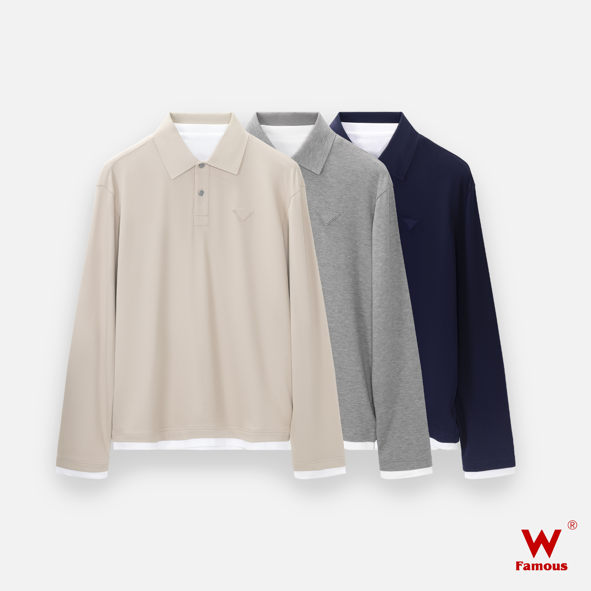 【秋季上新】9901 - 210克/撞色设计/珠地 螺纹小网眼翻领长袖T恤男