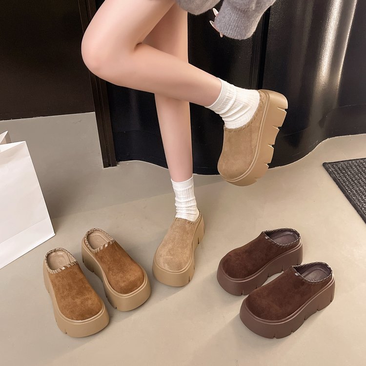 显瘦！显腿长！超好穿~INS勃肯鞋厚底增高大头面包半拖懒人穆勒鞋