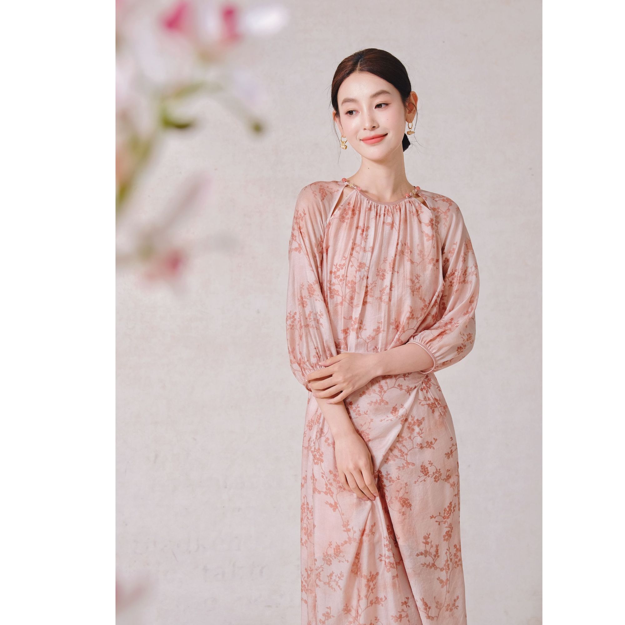 拾白轻熟文艺风一片式系带收腰新中式日常国风裙子夏季长裙SU9273