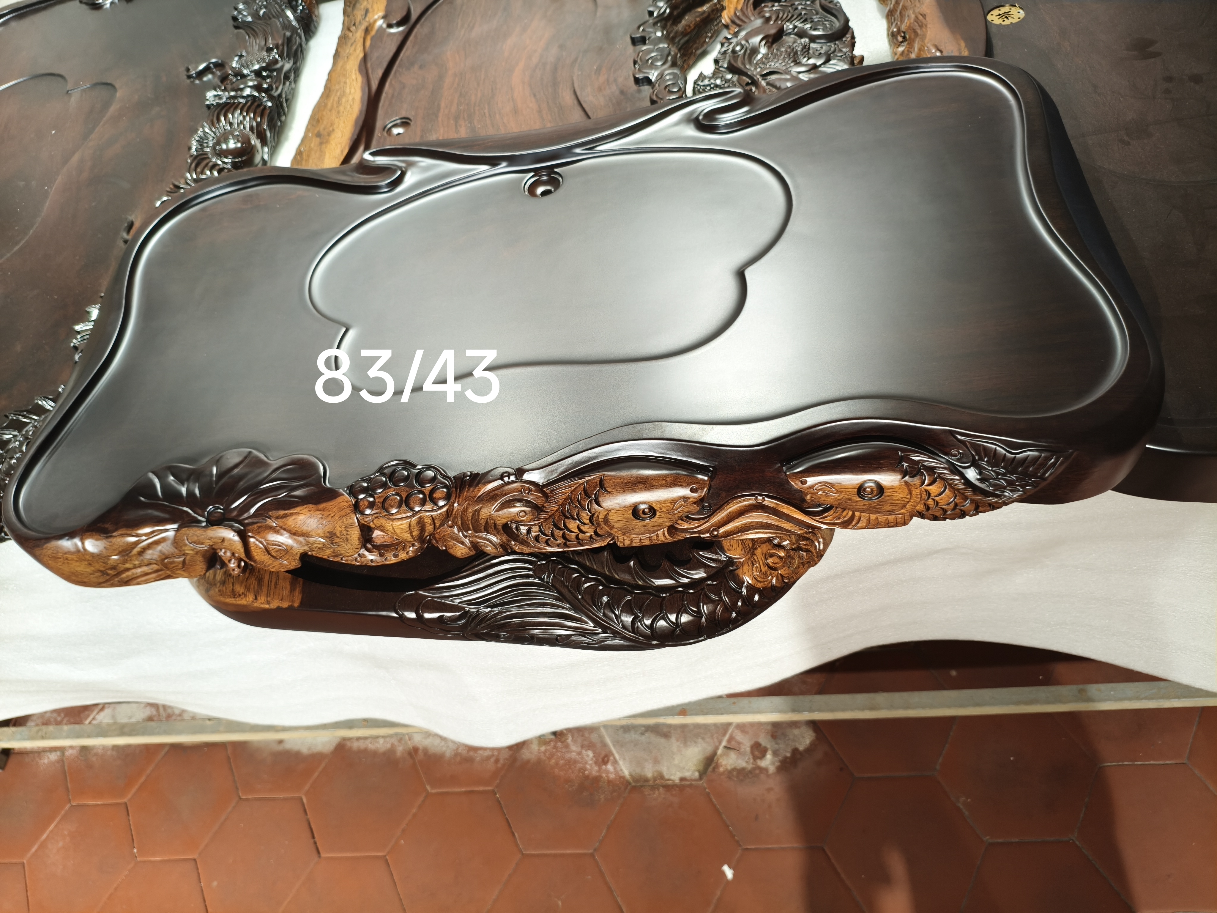 黑檀木手工雕刻荷花荷叶鱼戏莲叶83/43公分左右