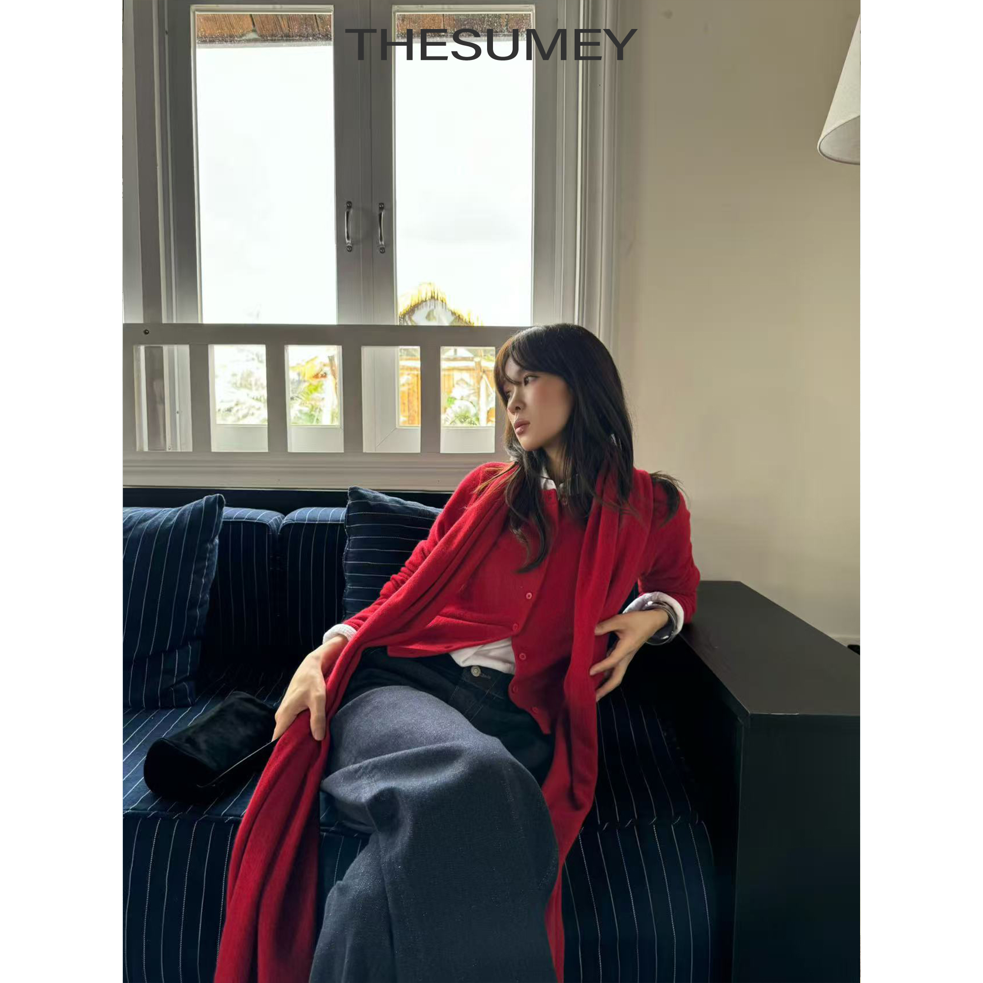 THESUMEY2025早秋新款韩系氛围感穿搭背心外套开衫围巾针织三件套