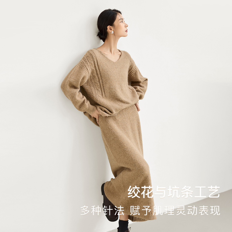 【CC王专属】D01对白静奢感气质针织套装雅丹风两件套EDZ193