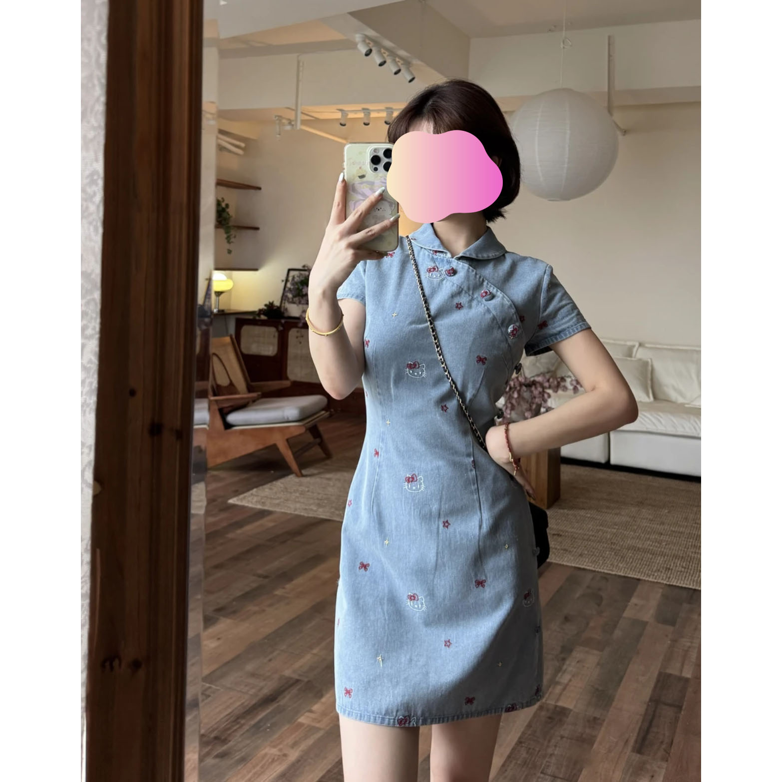夏季清爽刺绣高棉娃娃领小翻领文艺旗袍连衣裙女