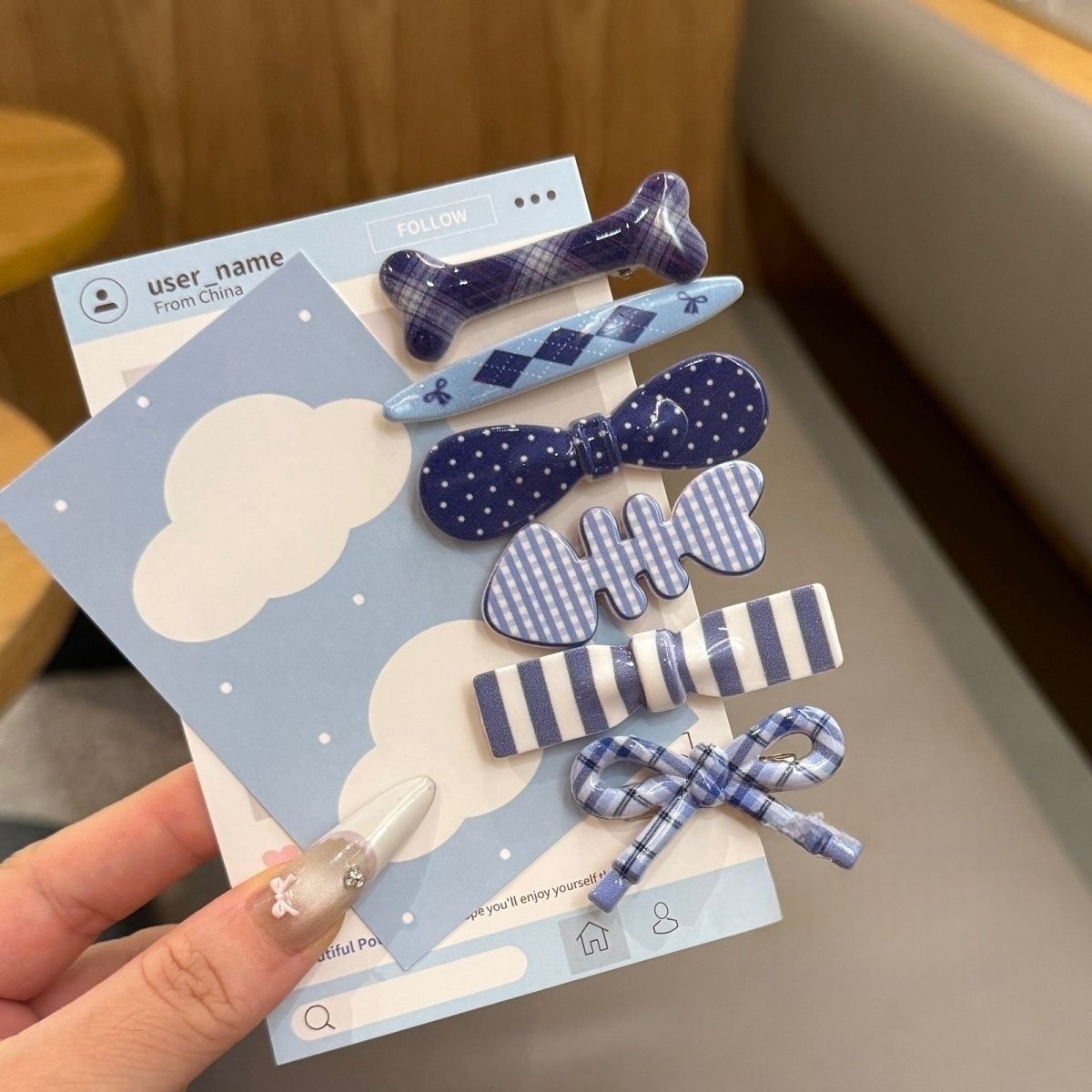 韩系简约波点爱心格纹发夹甜美少女蝴蝶结侧边鸭嘴夹网红ins发卡