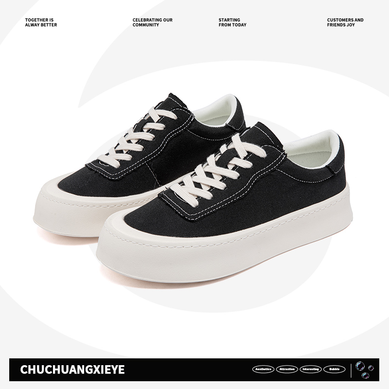 2025新款上新拼色透气厚底帆布鞋23015