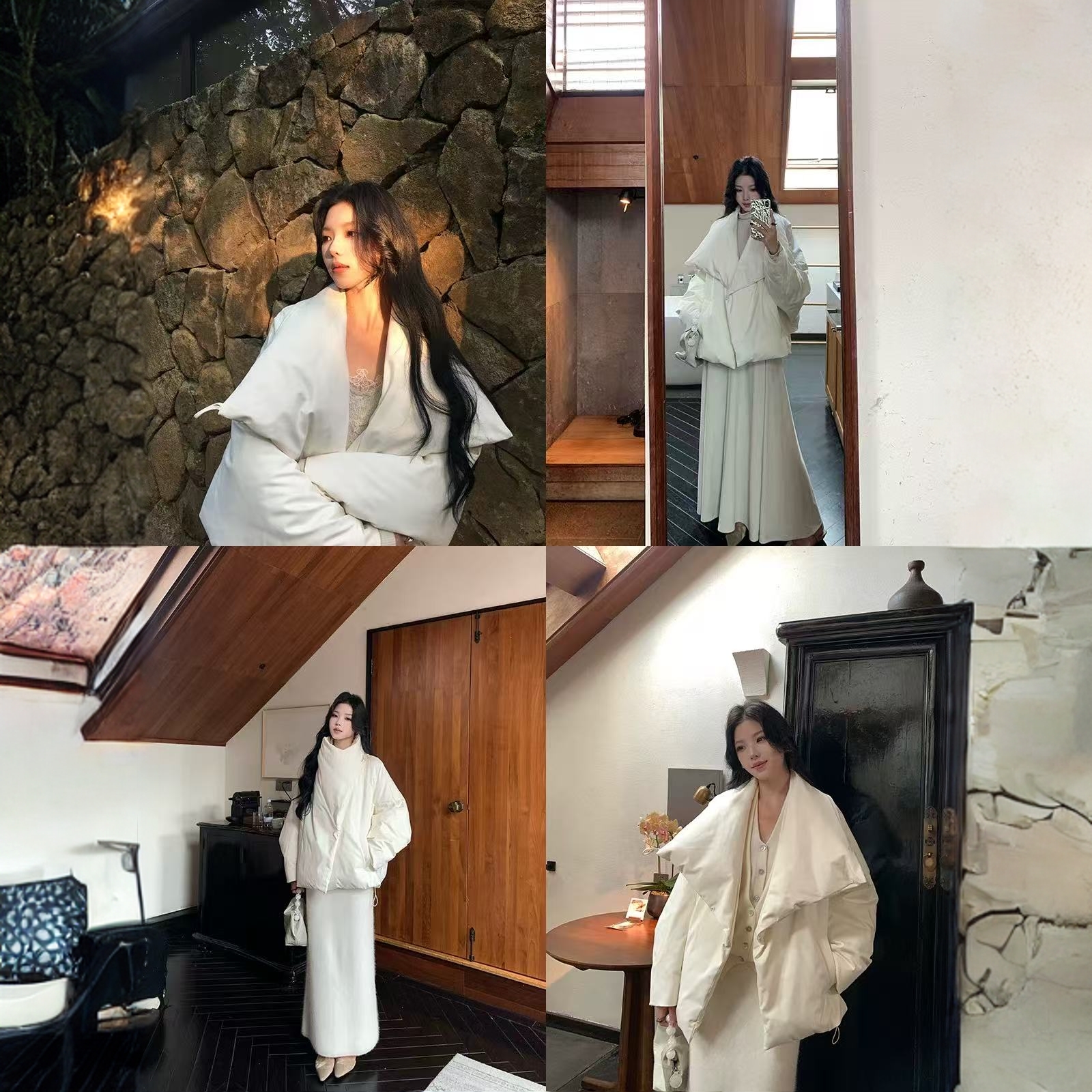 法式极简翻领白色短款棉服女2025冬新款保暖加厚成熟显瘦面包服