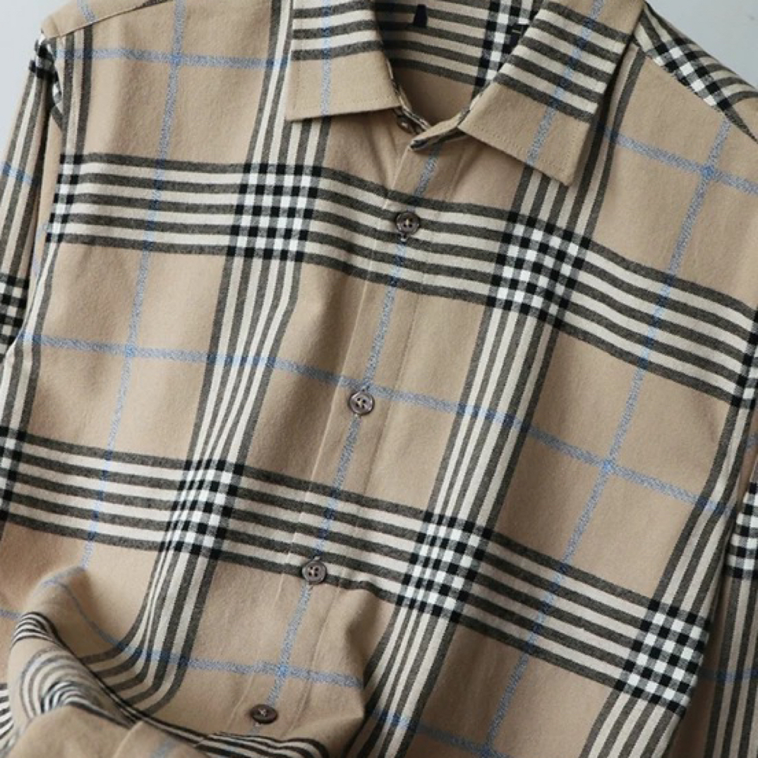 海剪标 纯棉磨毛格纹长袖衬衫春秋季休闲百搭舒适衬衣（偏大一码）