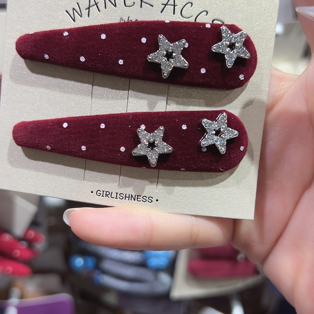 非金属星星钻红色丝绒波点掰掰夹