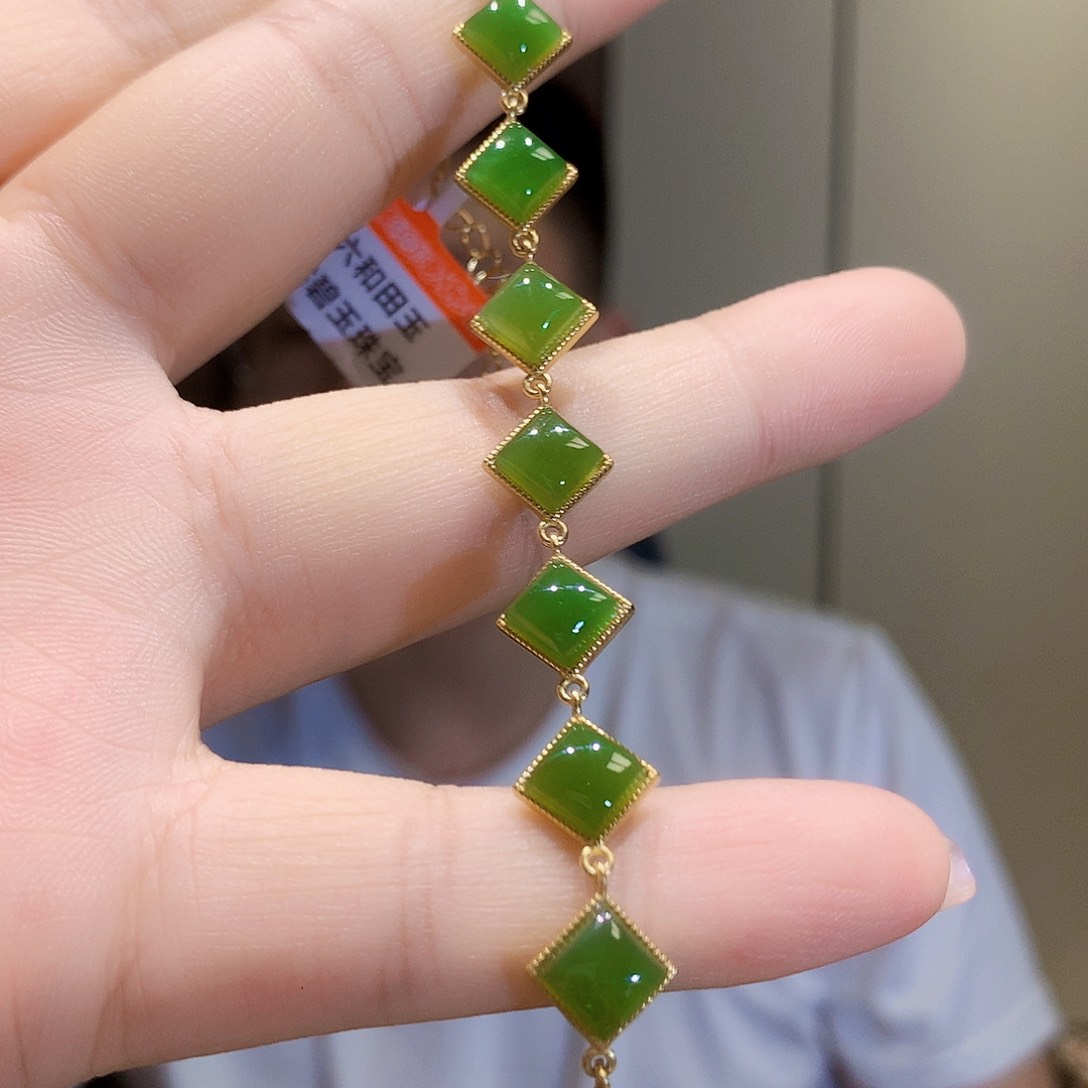 手链银S925镀金镶嵌和田玉（碧玉）