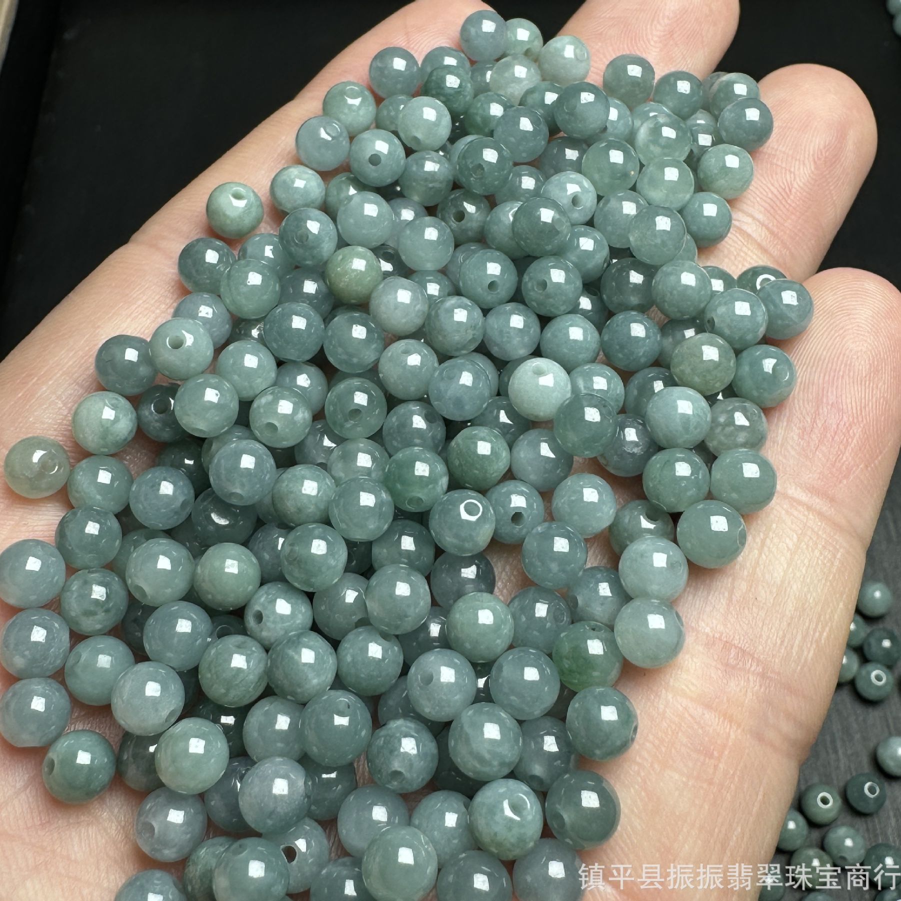 特色翡翠珠宝翡翠油青翡翠散珠diy手链项链天然翡翠蓝水5mm圆珠