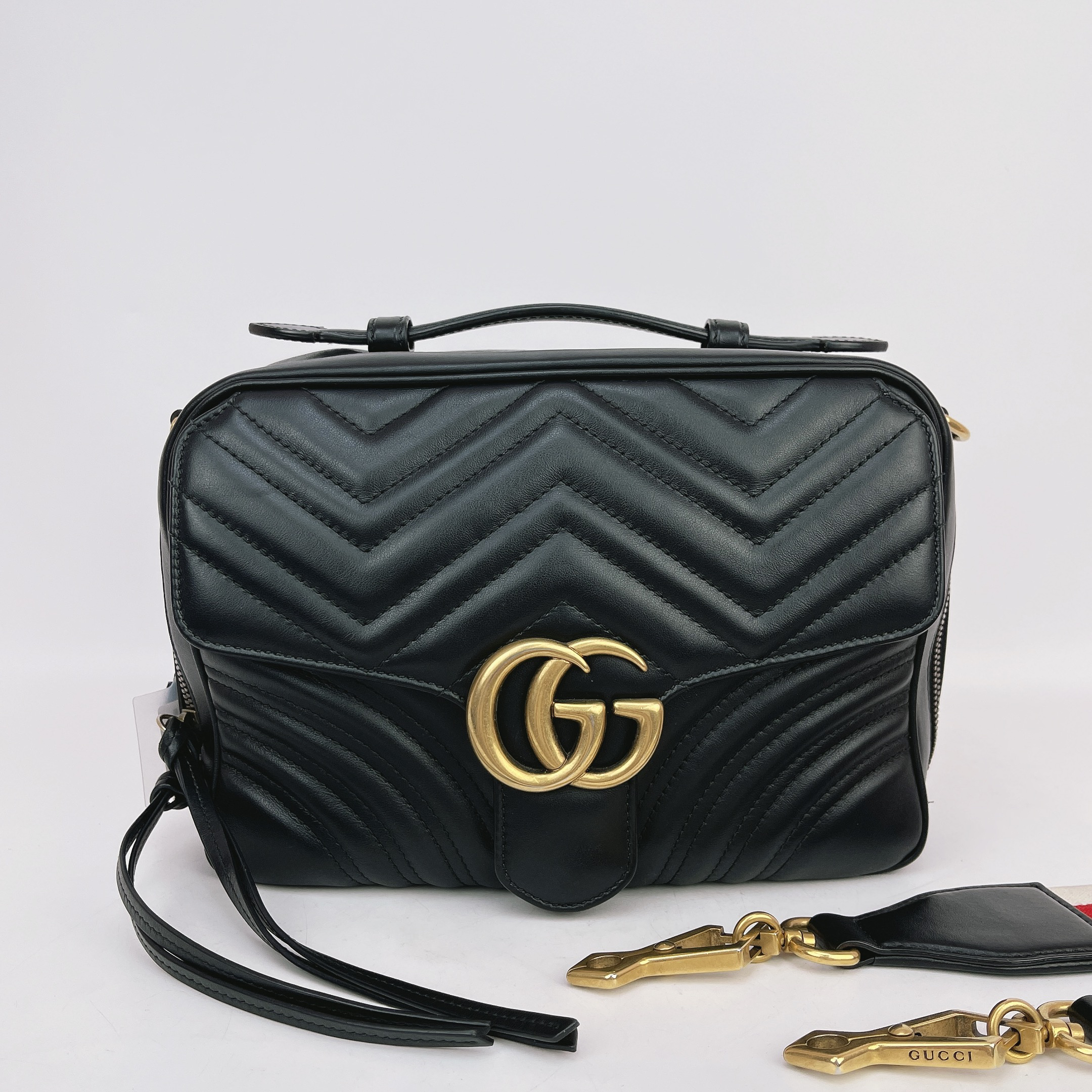 95新 GUCCI/古驰 古驰 黑色牛皮单肩包底长25  H829