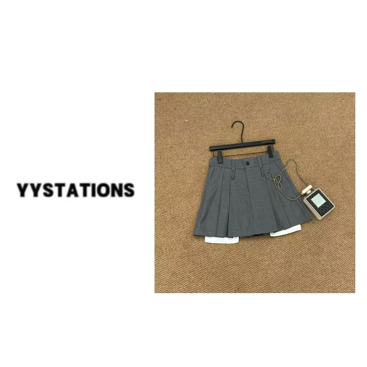 YYSTATIONS 【百褶裙！】韩版高腰百褶设计感A字半裙-9213