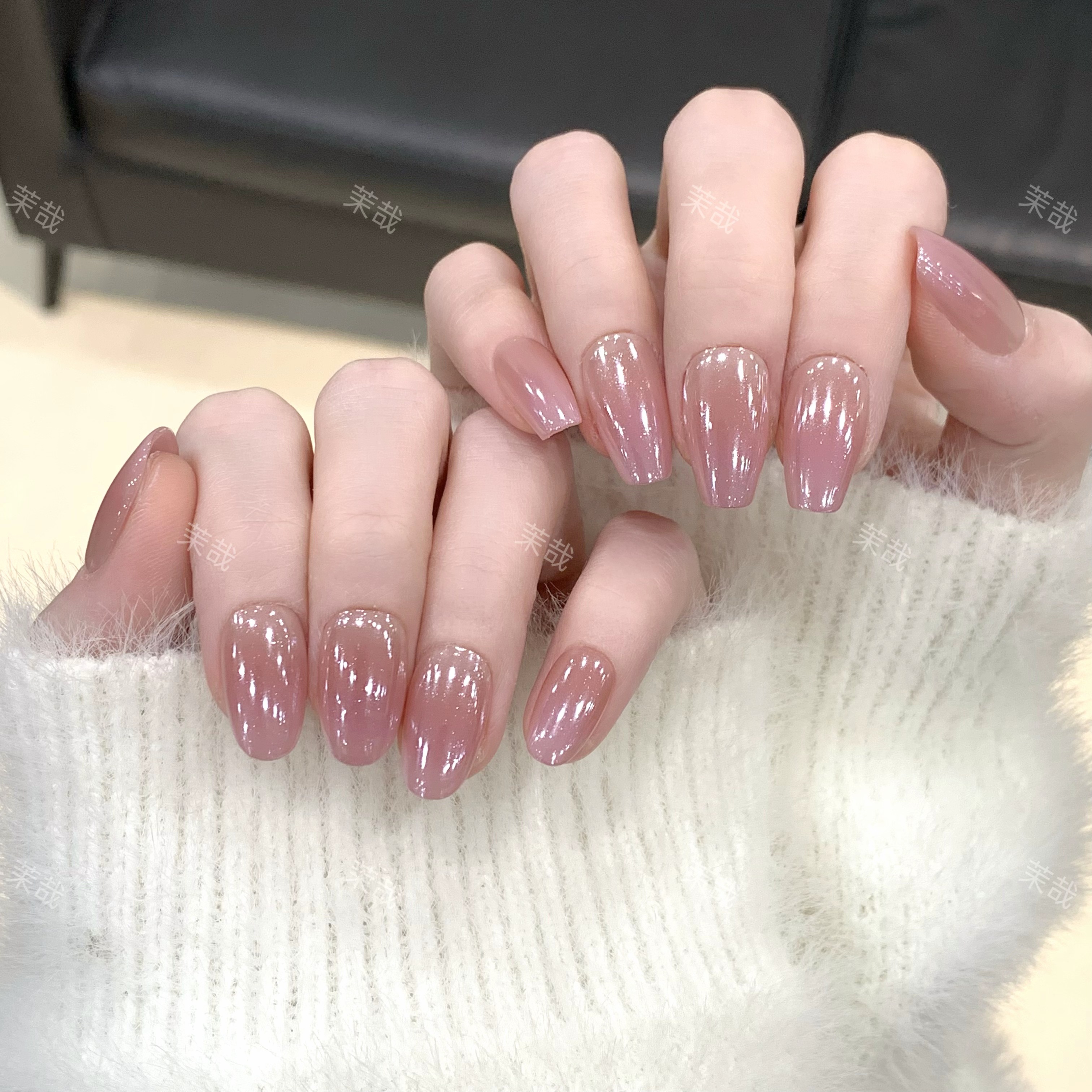 茉哉【裸粉轻韵】纯手工定制美甲拆卸穿戴甲A4078