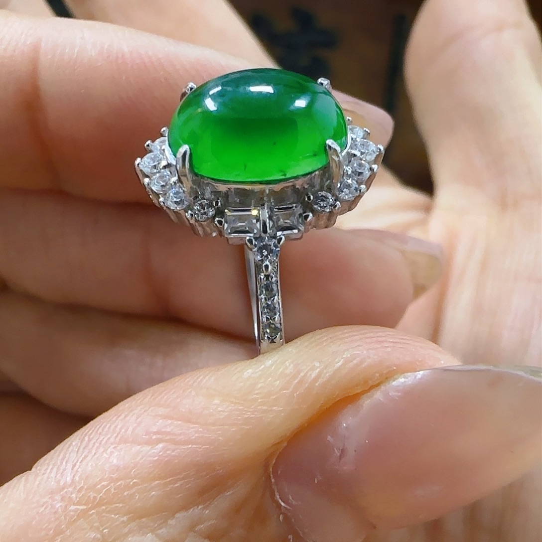 翡翠戒指银S925镶嵌翡翠660