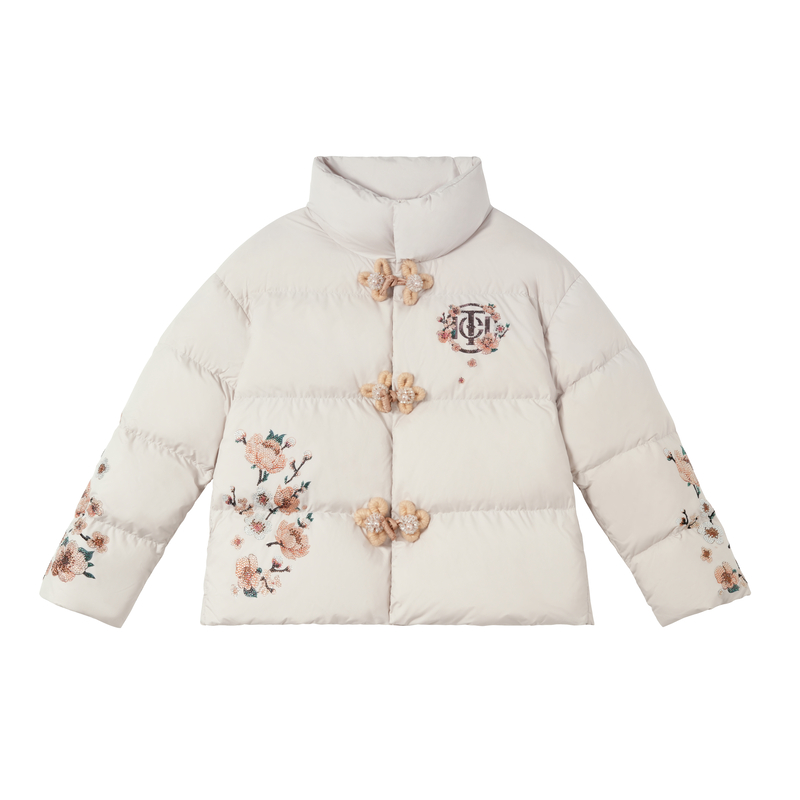 TCH 国风复古盘扣鎏金烫印短款时尚立领白鸭绒羽绒服T72D198090