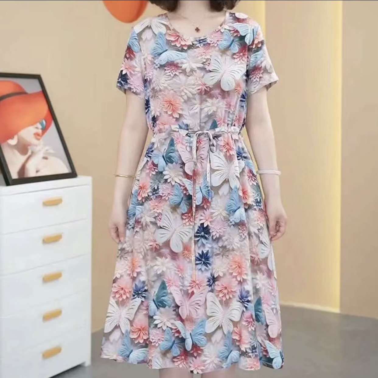 夏季妈妈装气质显瘦碎花百搭女士中长连衣裙