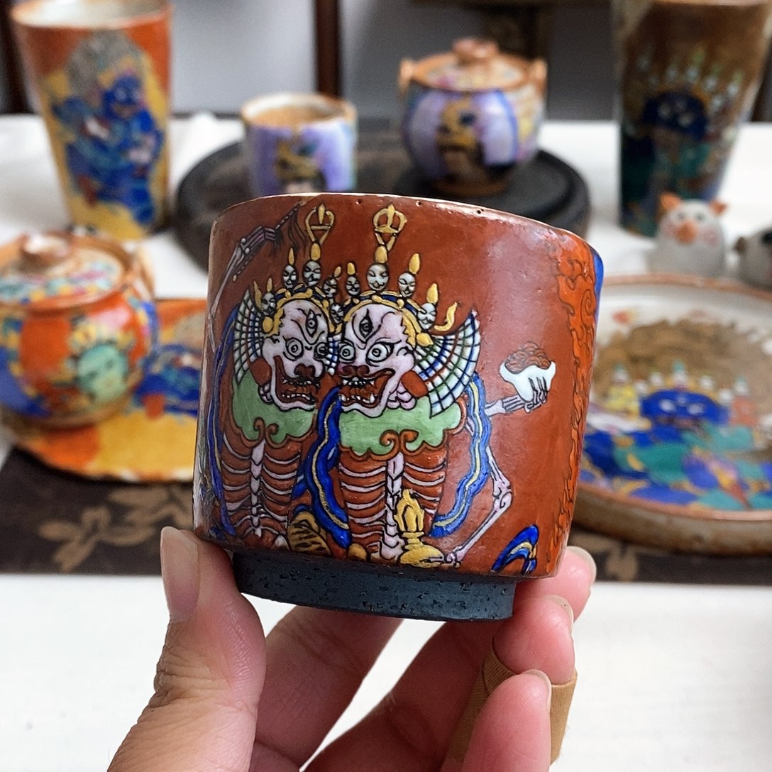 手工手绘尸陀林主茶杯满绘