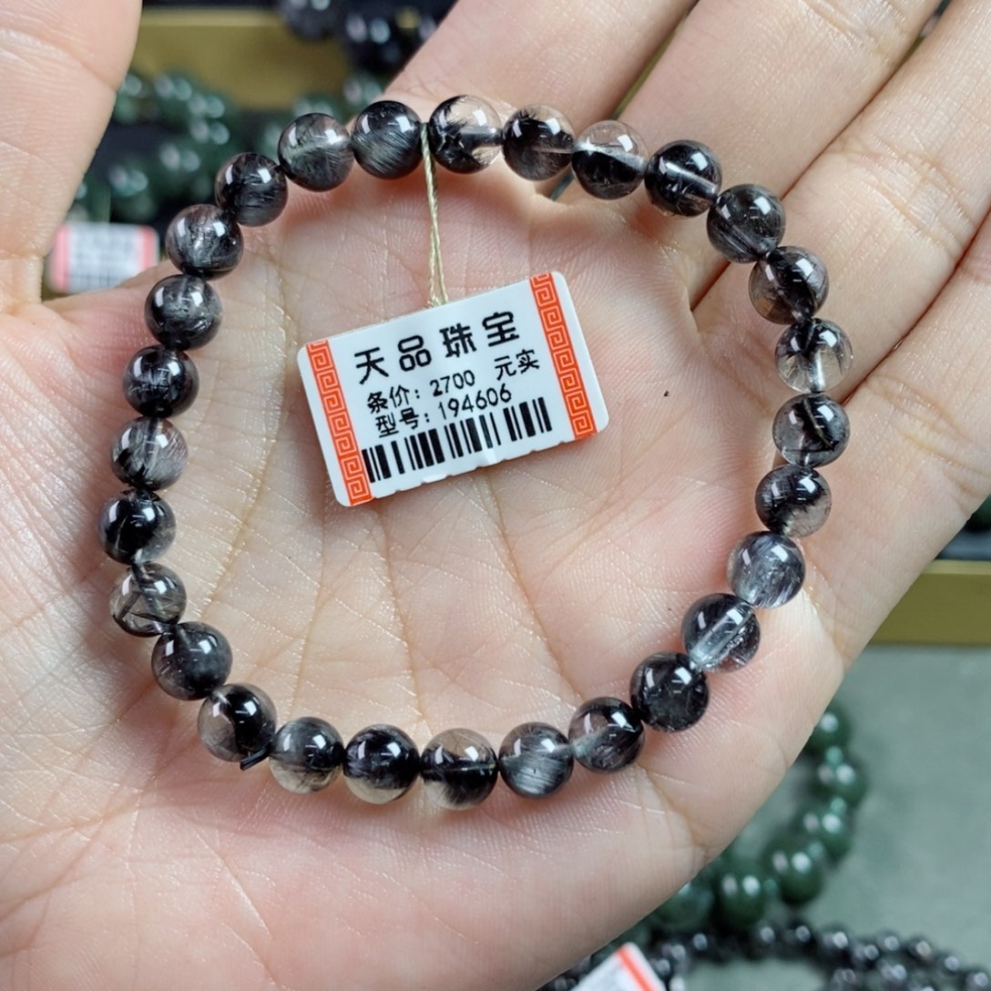 水晶手串未镶嵌7****7黑银钛194606