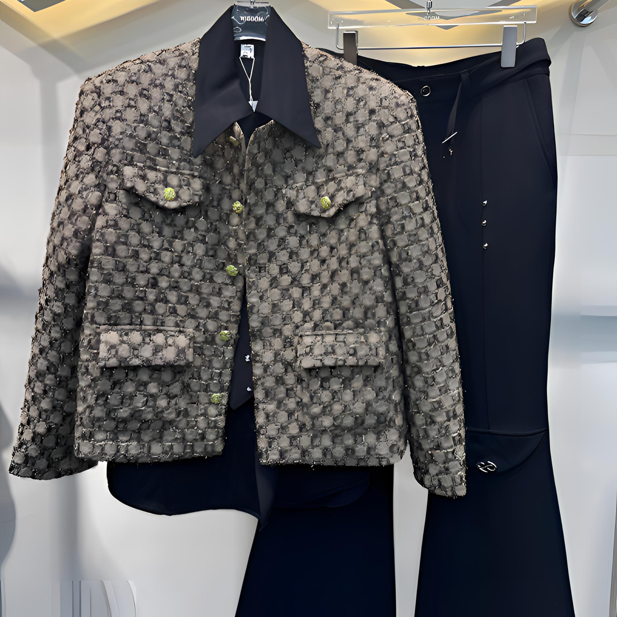 OOTD | 外套新品 – 金色贵气编织小香风高级感轻奢定制垫肩潮流款