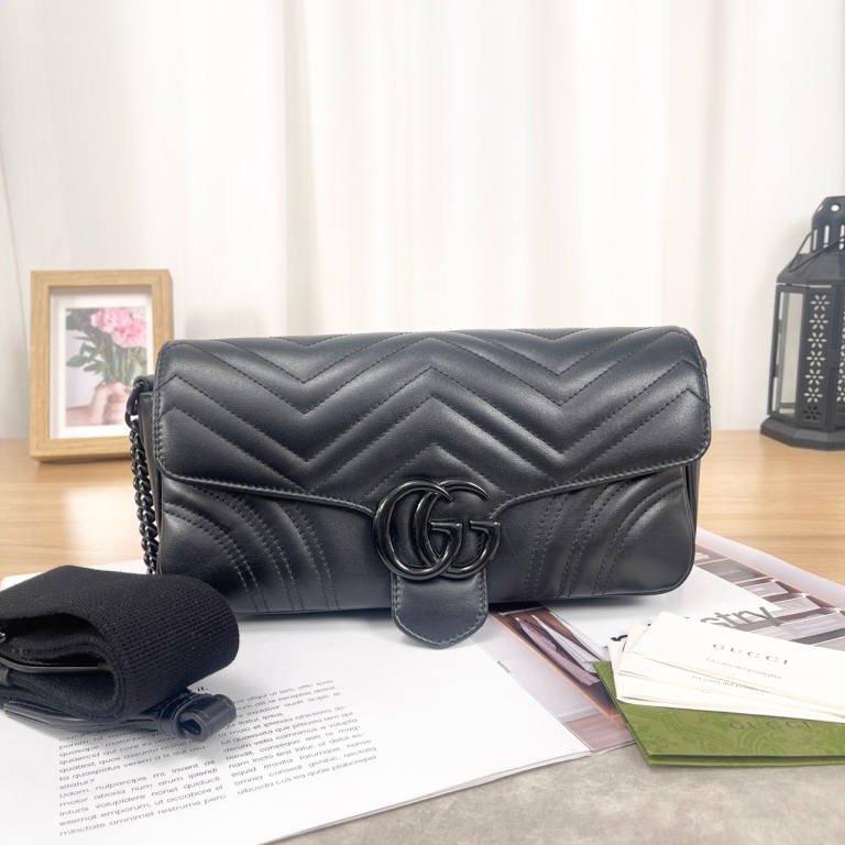 99新 GUCCI/古驰 【九筒奢品】 全黑马蒙26单肩包4508