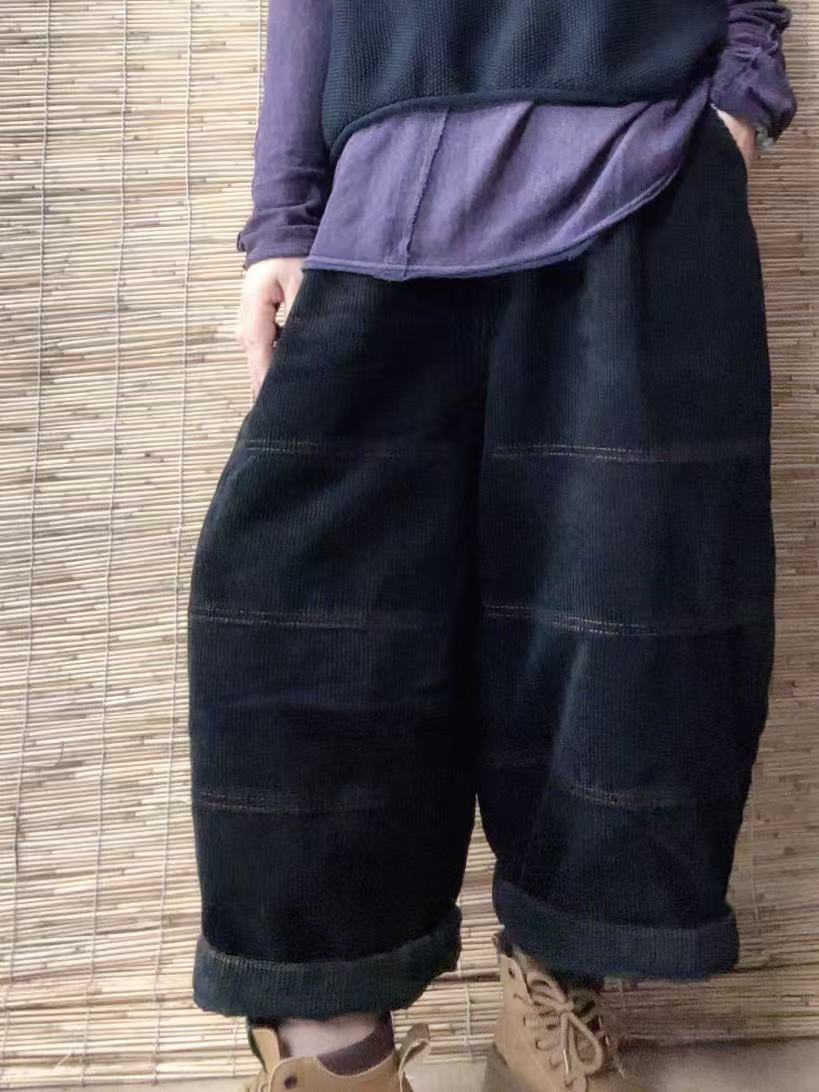 冬季炒色做旧条绒夹棉钝色八分棉裤【裤长85臀围140】