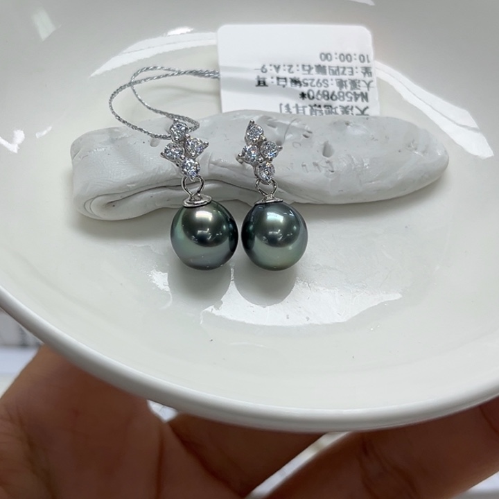 银S925镶嵌耳饰海水珍珠9-10mm29号