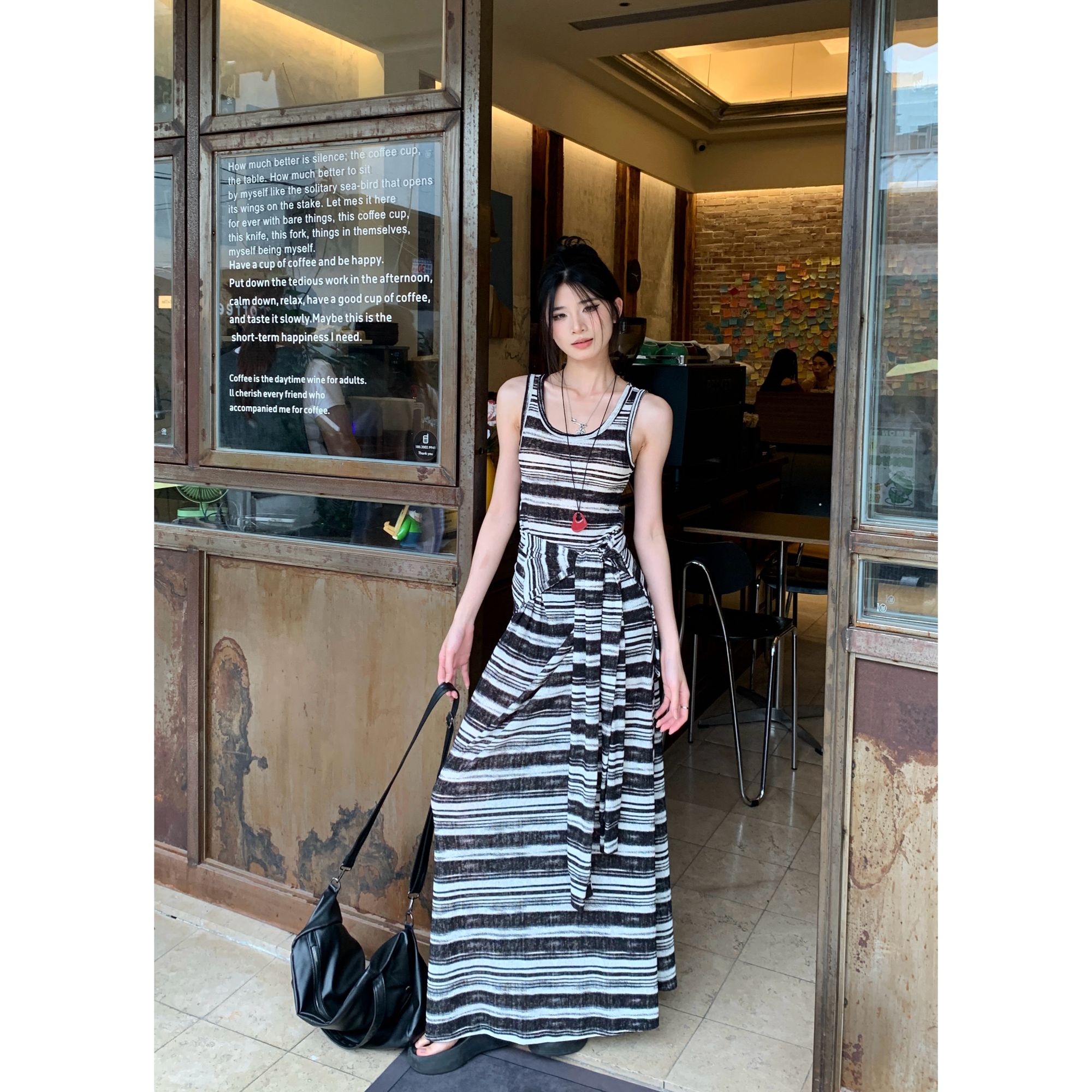 连衣裙基本款圆领条纹美式黑白修身时尚显瘦针织夏季