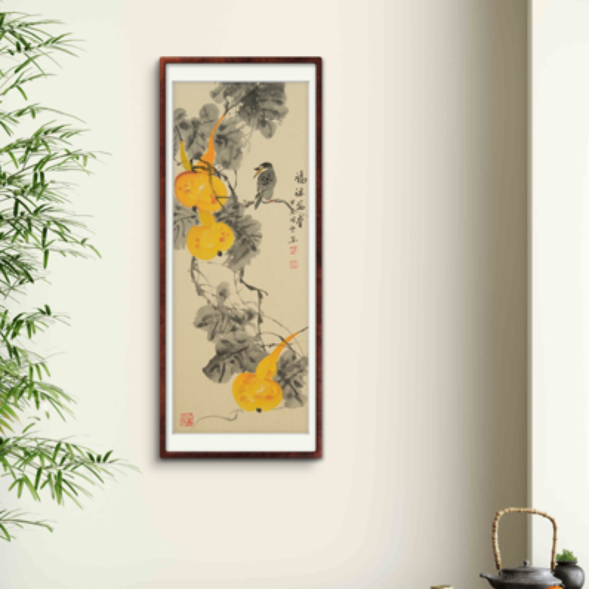 梁晓雲 五福临门 尺寸 69✖️27 纯手绘