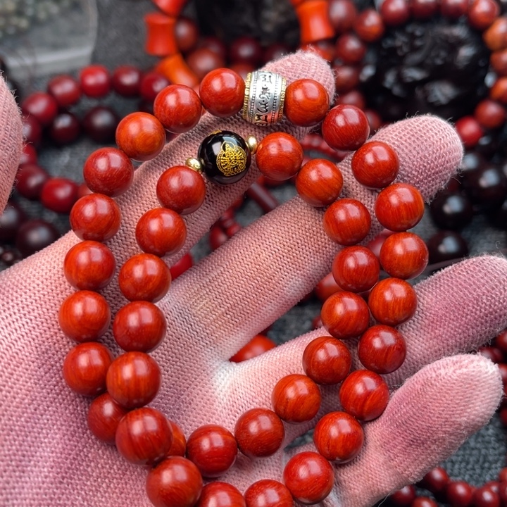 ༺***༻手串/手链染料紫檀（血檀）双圈1.0鸡血红泥料