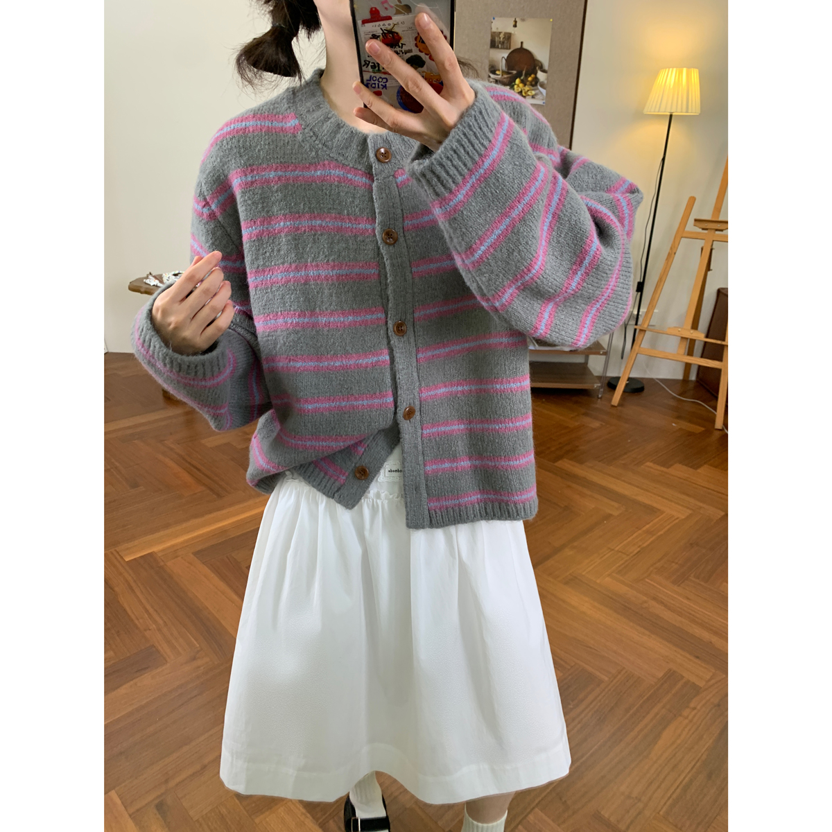 复古慵懒条纹针织开衫女韩版2025秋冬新款加厚宽松百搭毛衣外套潮