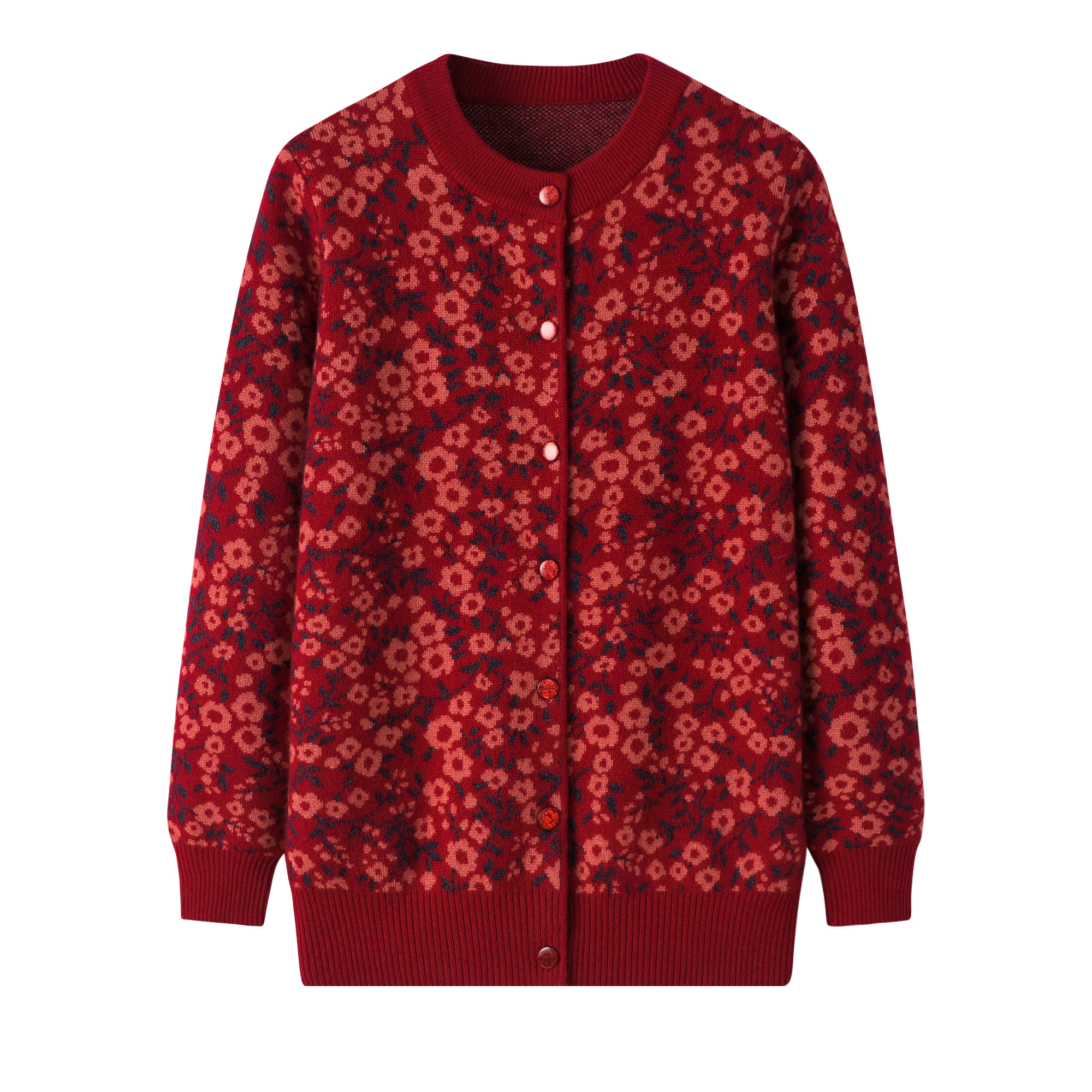 圆领加厚中老年妈妈装羊毛开衫