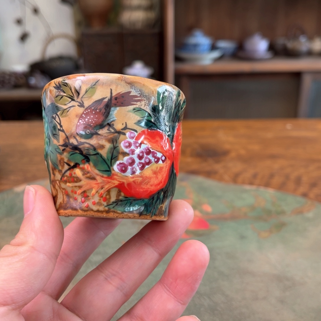 杯柴烧手工手绘陶瓷