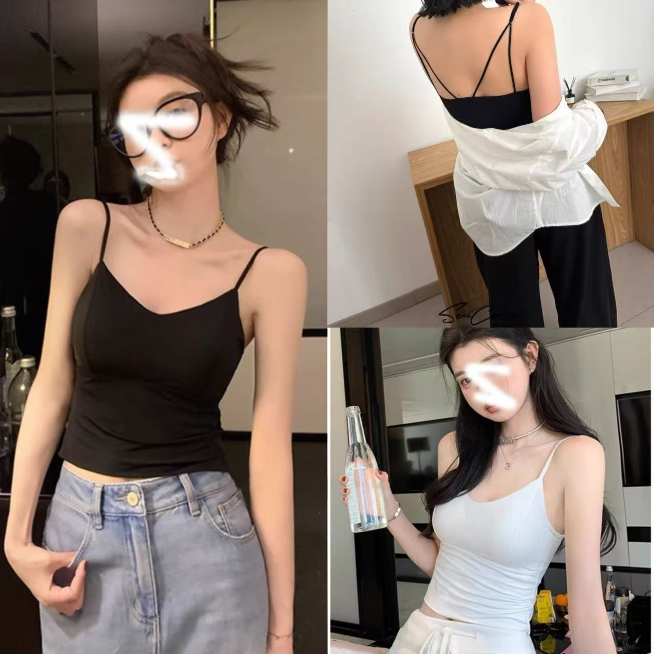玲家精选826款号带乳胶垫冰丝吊带