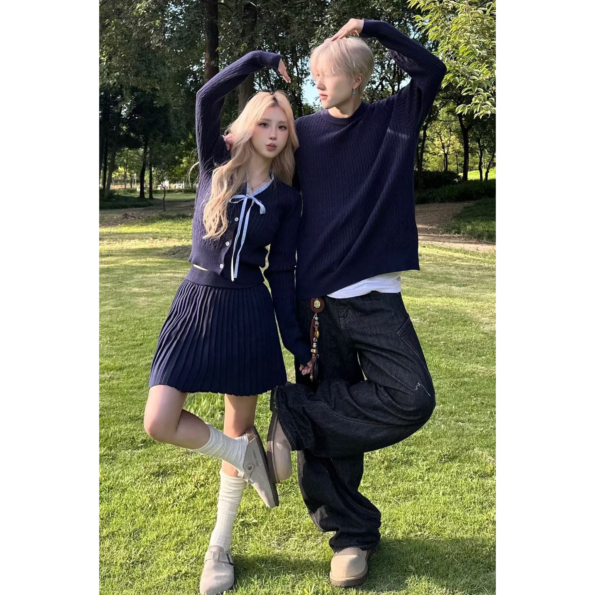 小众设计感情侣装秋季韩版卫衣连衣裙两件套法式一衣一裙ins潮牌