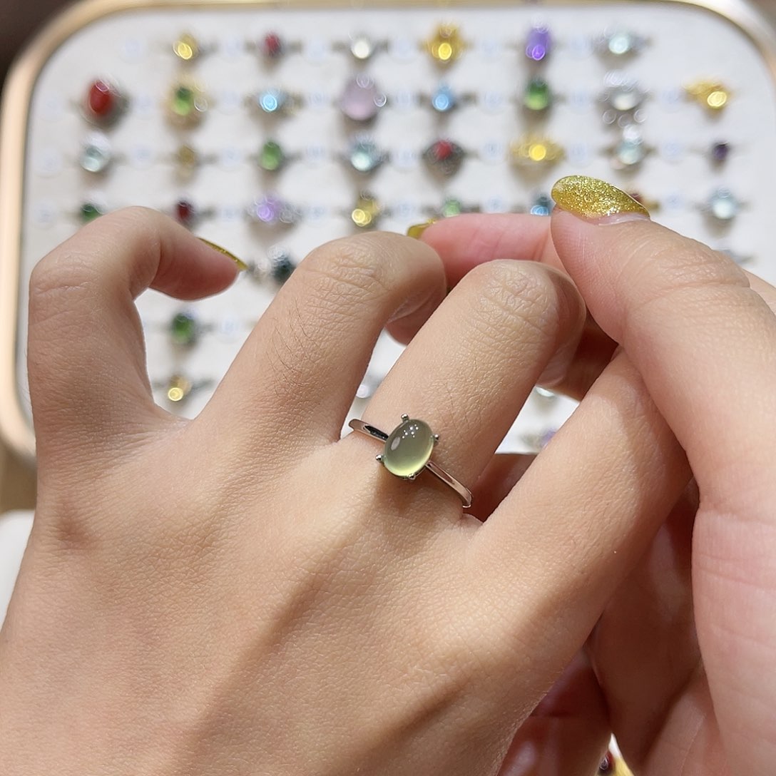 蛇纹石玉戒指银S925镶嵌