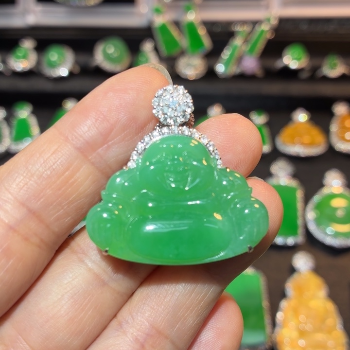 翡翠18K金镶嵌吊坠(不含链)翡翠