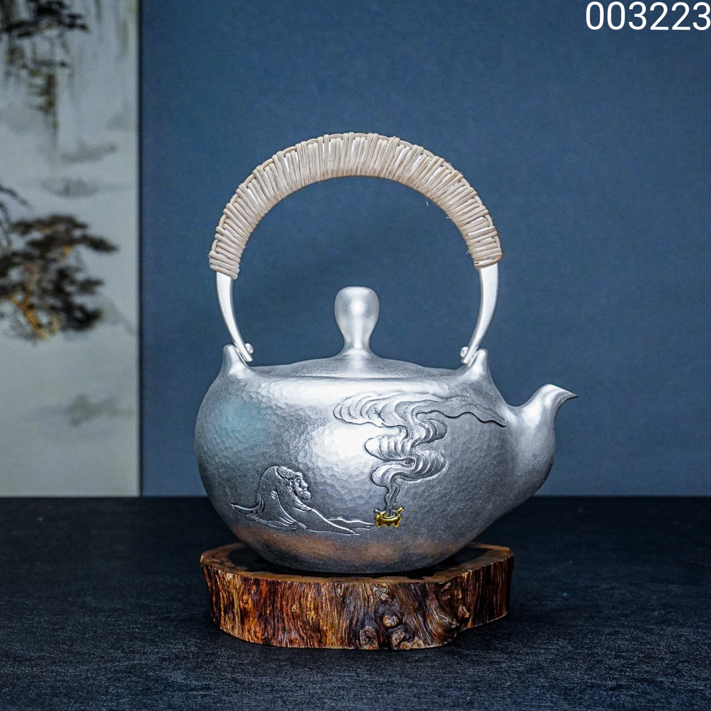 【慕雨手作】纯手工一张打妙法口耳一体烧水壶家用银壶足银999     
