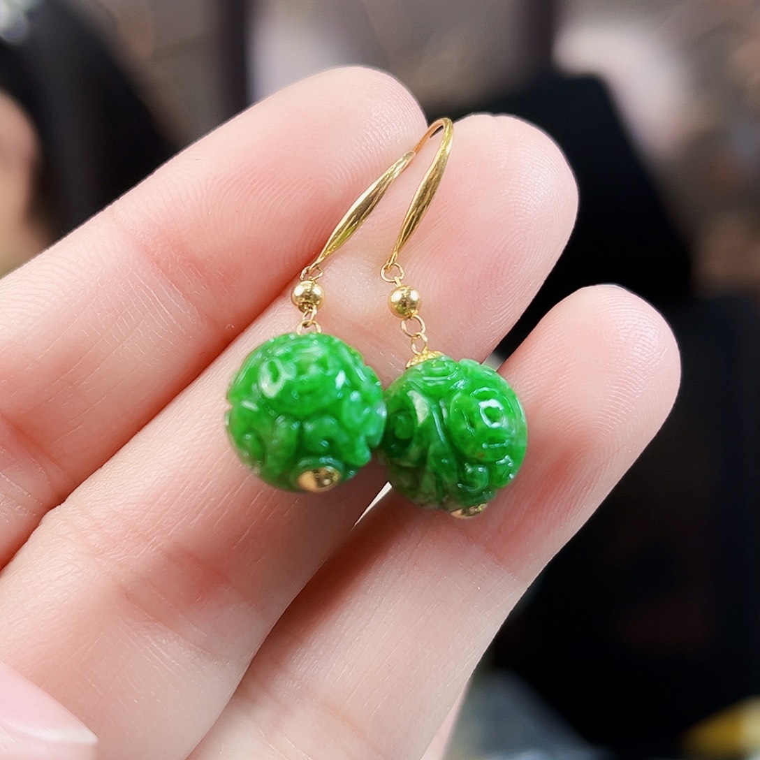 翡翠颈饰18K金镶嵌耳饰