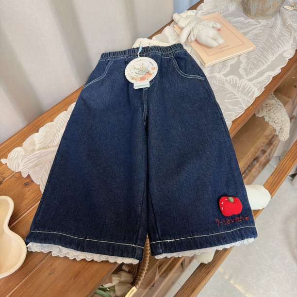 7seven 25冬 9247女童深蓝色小苹果加绒牛仔裤直筒裤