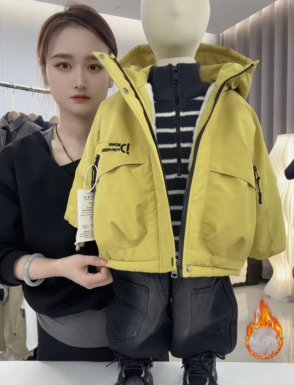 男童加绒加厚冬季外套2025新款帅气时髦宝宝棉衣绣花派克棉服