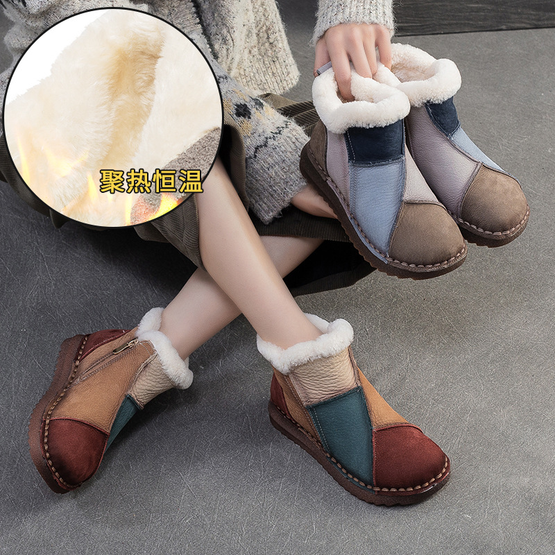 2025冬季新款保暖加绒拼色时尚百搭女棉鞋舒适雪地女靴