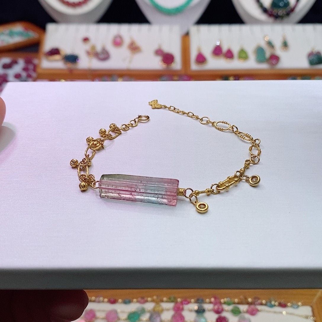 碧玺碧玺m18K金镶嵌手链