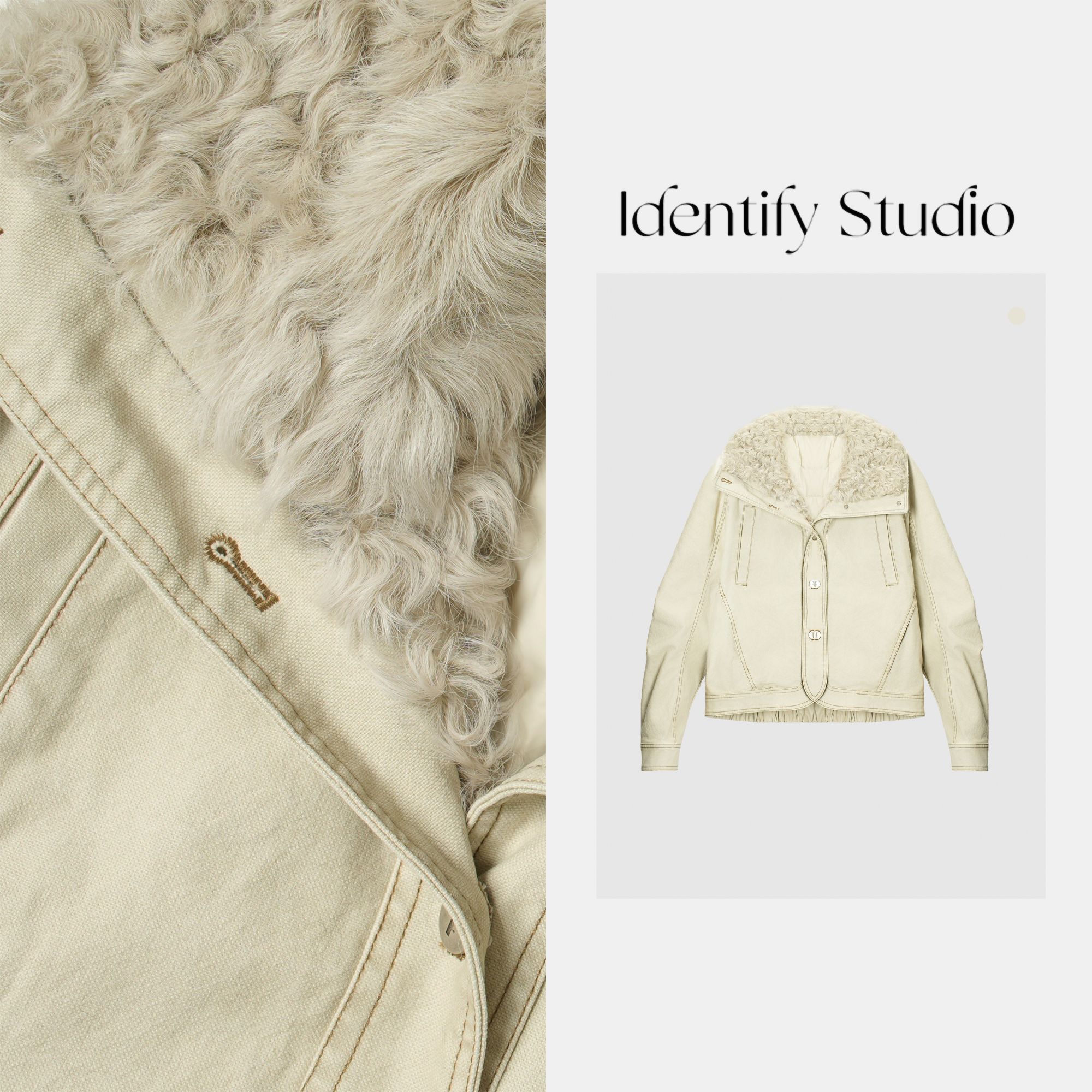  IDENTIFY冬季时尚小湖羊毛皮毛领拼接设计羽绒外套25AWTY1122048