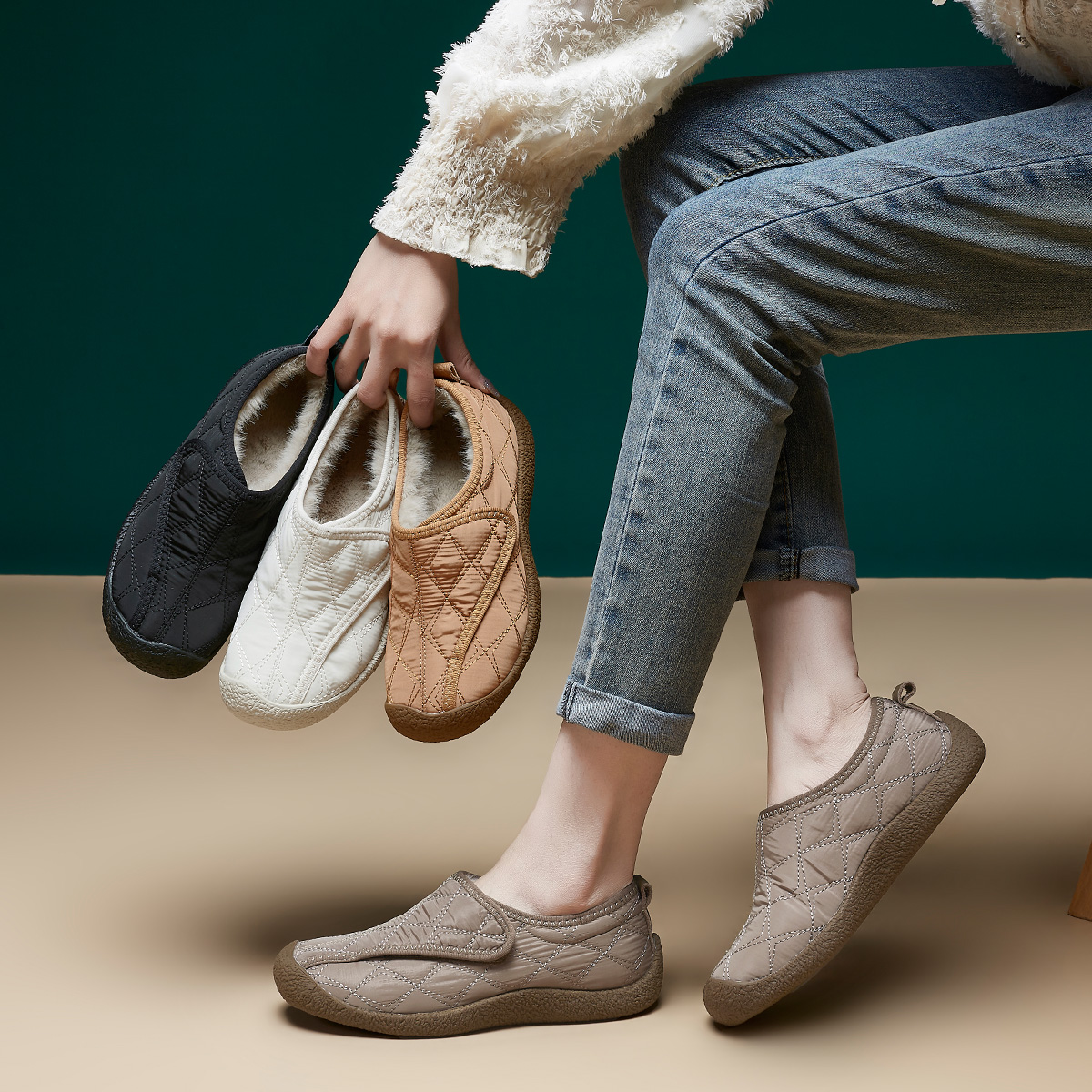 435雪地棉鞋冬季新款头层牛皮真水貂毛魔术贴厚底